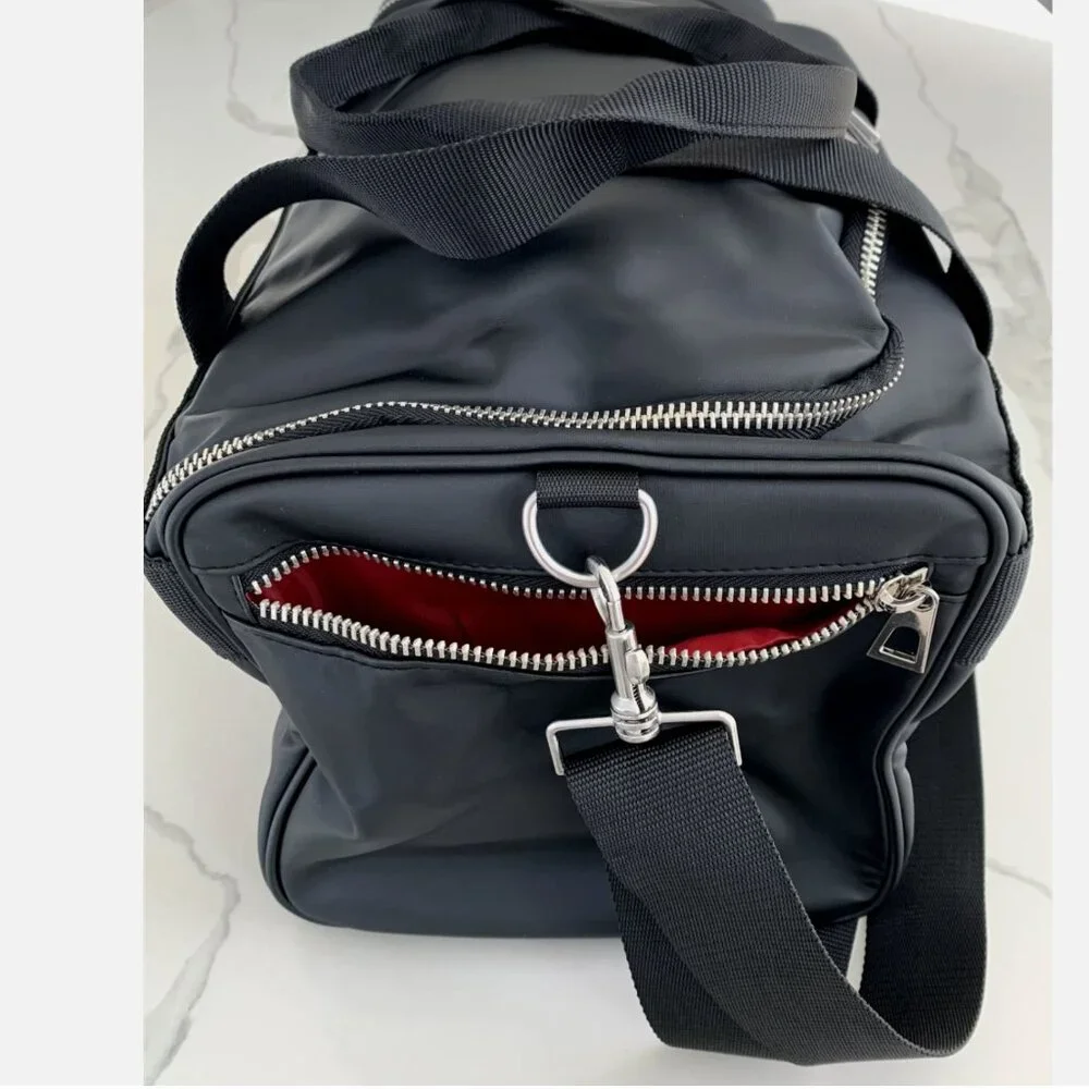 Versace Fragrances Black Duffle with Silver Tone Zipper Travel Overnight Bag New